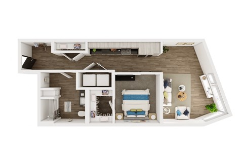 Floor plan for 1 bed, 1 bath, 762 sqft